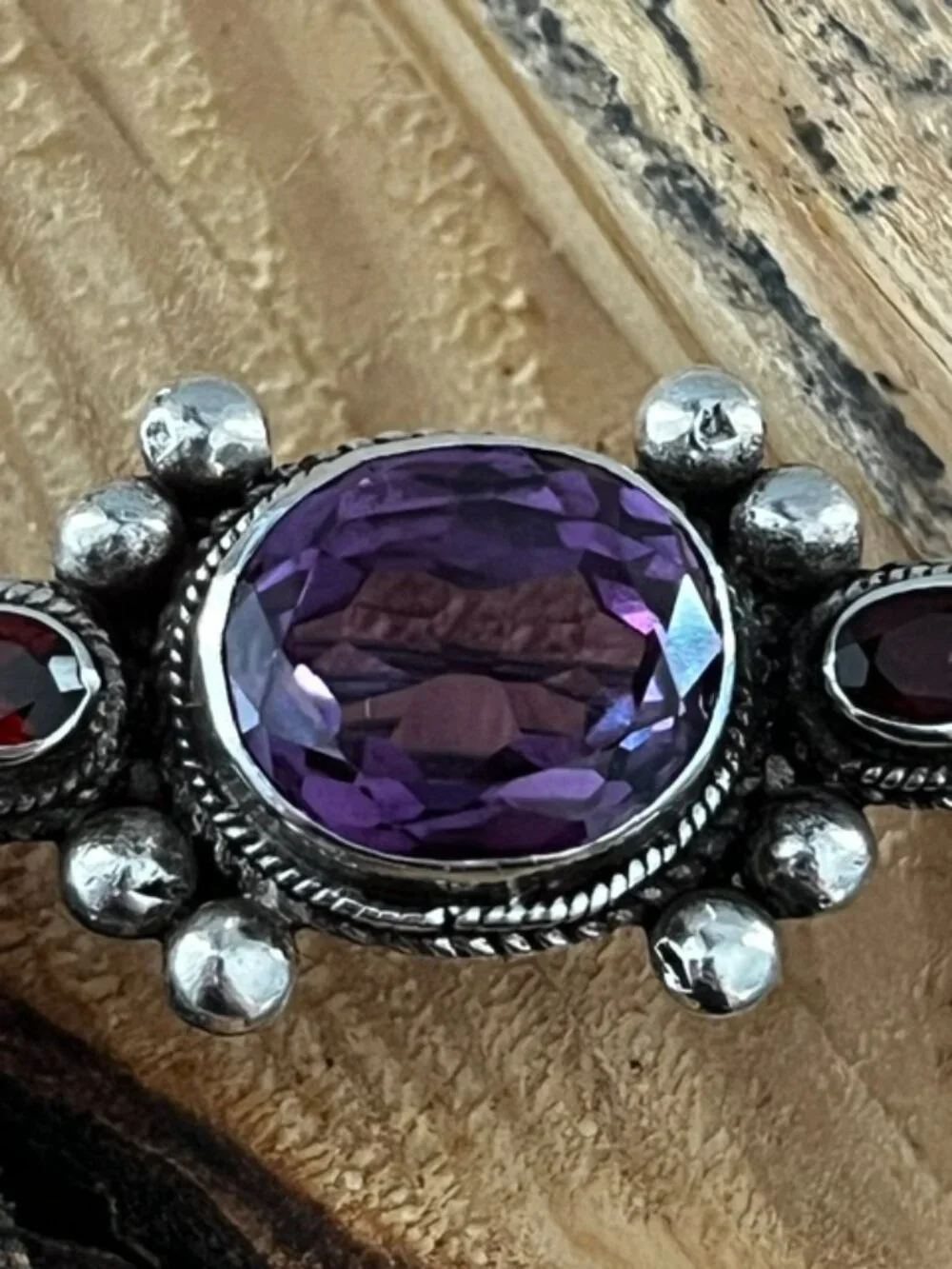 Vintage Sterling Silver Garnet Alexandrite Brooch Pin